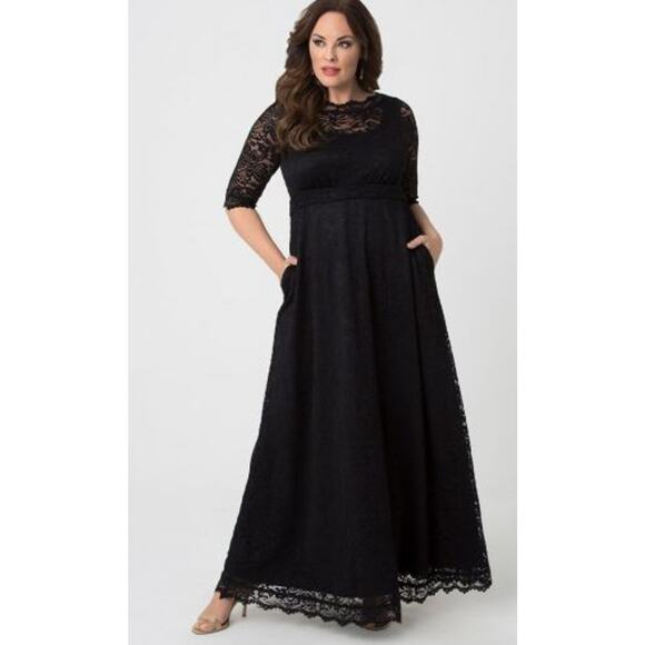 Kiyonna Maxi 1X Leona Lace Formal MOB Gown Pockets Lined Elegant Slimming Gala - Picture 5 of 13